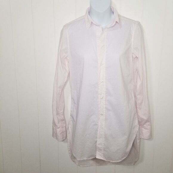 Frank & Eileen Top Shirt Womens Size XS Pink White Minimalist Button Up - Picture 1 of 8